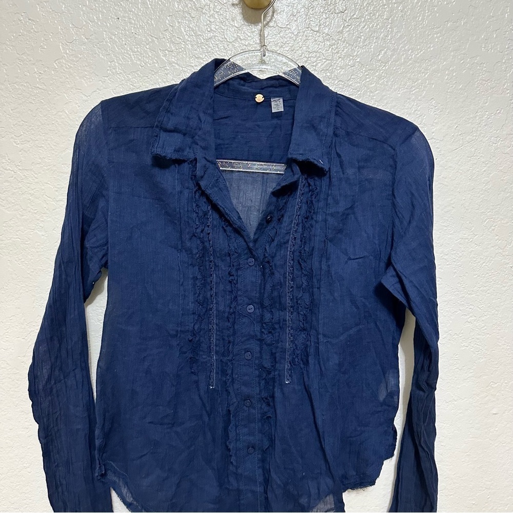 New Free People navy blue Drew Tuxedo Shirt size XS - Picture 3 of 9